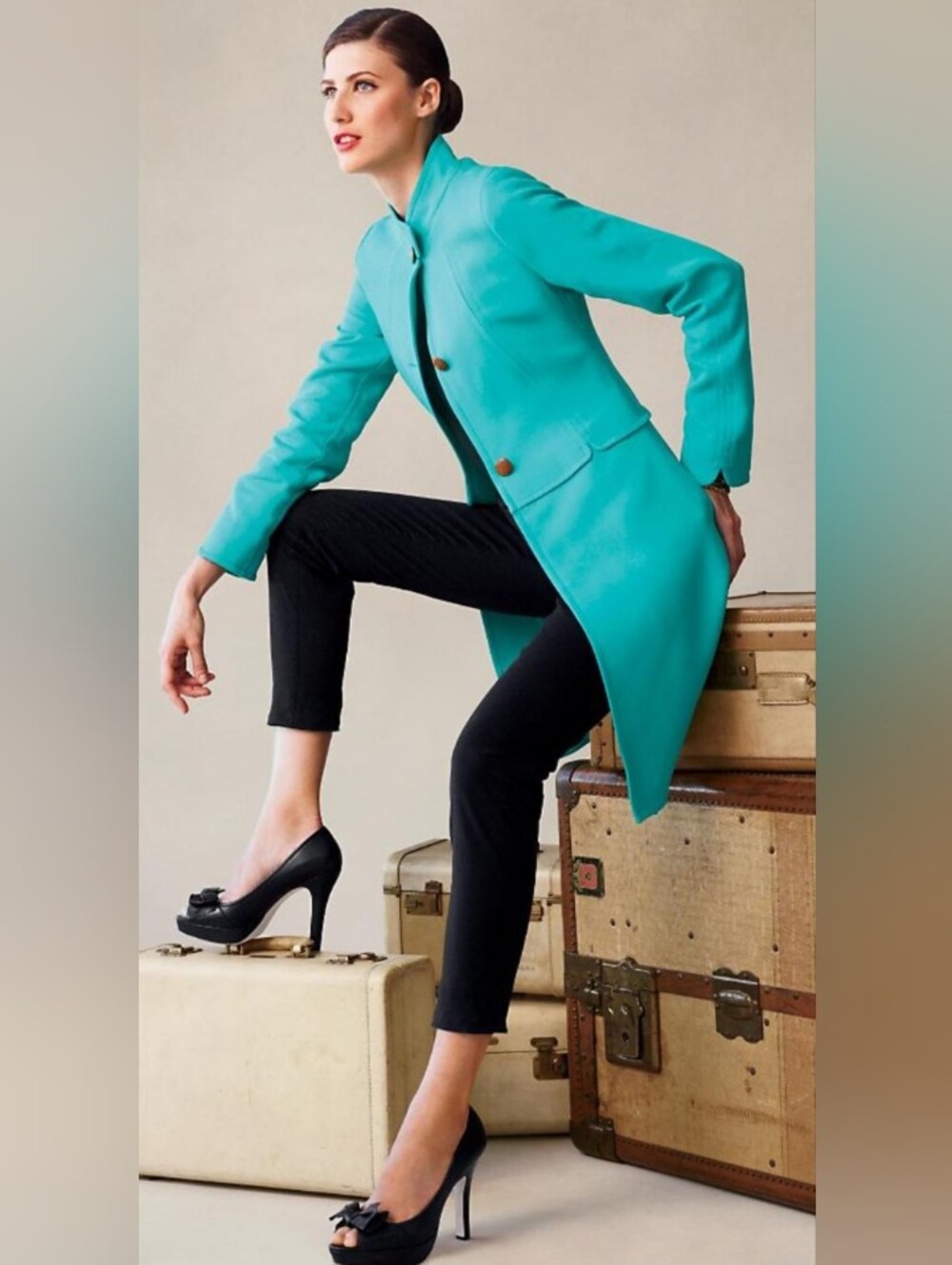 VTG Contemporary Teal Trench Coat Women's